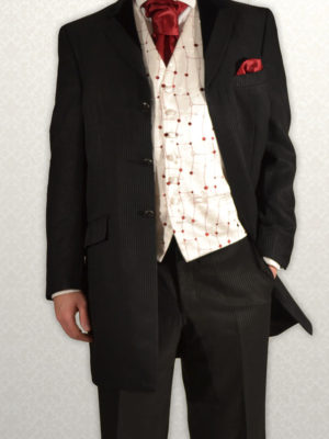 Black Masterhand lightweight Three-Quarter Prince Edward Frock Coat with velvet lapel.