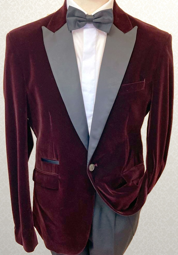 Burgundy Velvet Slim Fit Tuxedo - Dickies Suit Hire