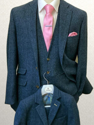Blue Tweed Tailored Fit Wedding Suit