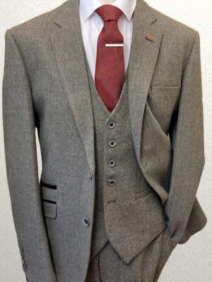 Sage Green Tweed Tailored Fit Wedding Suit